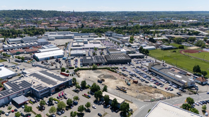Luftaufnahme des Gewerbegebiets Landshut West