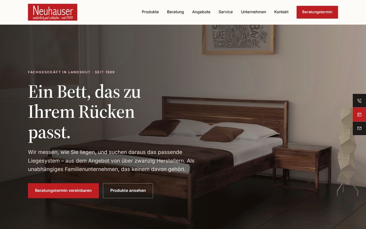 Betten Neuhauser: Fachgeschäft statt Möbelhaus: eine neue Website, die die Beratung in den Mittelpunkt stellt.