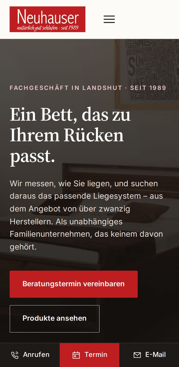 Startseite von betten-neuhauser.de auf dem Telefon