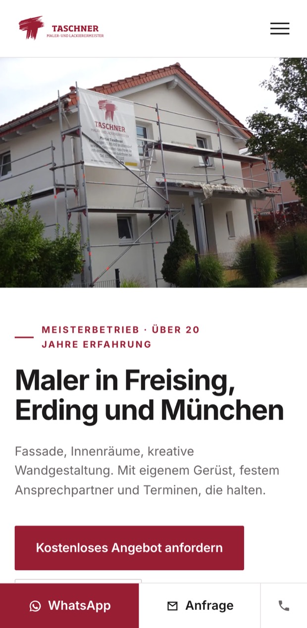 Startseite von malermeister-taschner.de auf dem Telefon